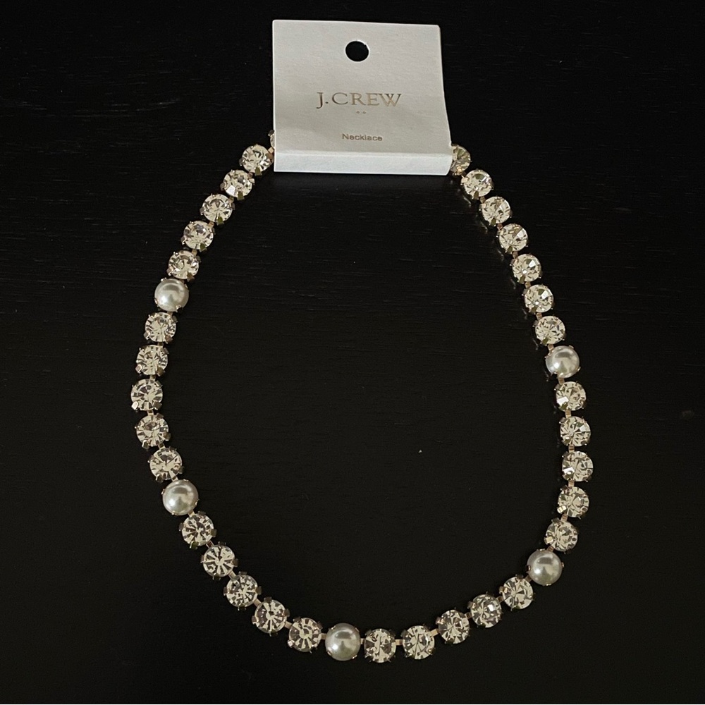 NEW J.Crew Factory Crystal & Pearl Gold Plated Statement Necklace Choker